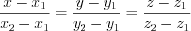 LaTeX formula: \frac{x-x_1}{x_2-x_1}=\frac{y-y_1}{y_2-y_1}=\frac{z-z_1}{z_2-z_1}