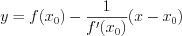 LaTeX formula: y=f(x_{0})-\frac{1}{f'(x_{0})}(x-x_{0})