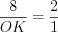 LaTeX formula: \frac{8}{OK}=\frac{2}{1}