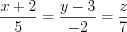 LaTeX formula: \frac{x+2}{5}=\frac{y-3}{-2}=\frac{z}{7}