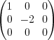 LaTeX formula: \begin{pmatrix} 1 & 0 & 0\\ 0 & -2 & 0\\ 0 & 0 & 0 \end{pmatrix}