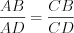 LaTeX formula: \frac{AB}{AD}=\frac{CB}{CD}