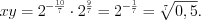 LaTeX formula: xy=2^{-\frac{10}{7}}\cdot 2^{\frac{9}{7}}=2^{-\frac{1}{7}}=\sqrt[7]{0,5} .
