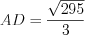 LaTeX formula: AD=\frac{\sqrt{295}}{3}