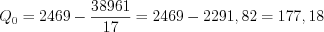 LaTeX formula: Q_0=2469-\frac{38961}{17}=2469-2291,82=177,18